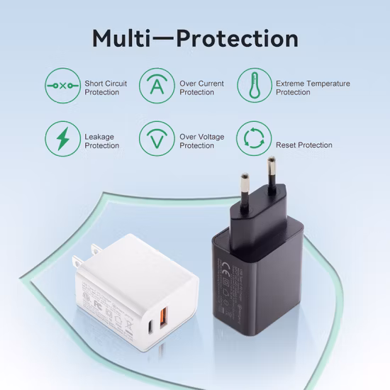 Pd18W QC3.0 USB 고속 유형 C 충전기 태블릿/휴대폰/LED/CCTV/헤드셋/무선 충전용 범용 입력 5V 3A/9V 2A/12V 1.5A EU UL CE FCC SAA RoHS Ukca
